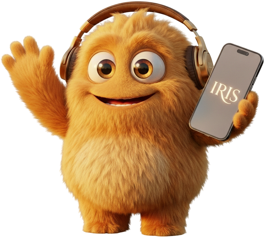 IRIS mascotte zwaait hallo